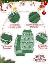 2PCS Dog Christmas Sweater, Soft Warm Pet Clothes Coat for Small Medium Large Dogs and Cats Boy Girl, Fall Cozy Holiday Turtleneck Knitting Collar Pullover Pup Outfit Costume for Thanksgiving New Year