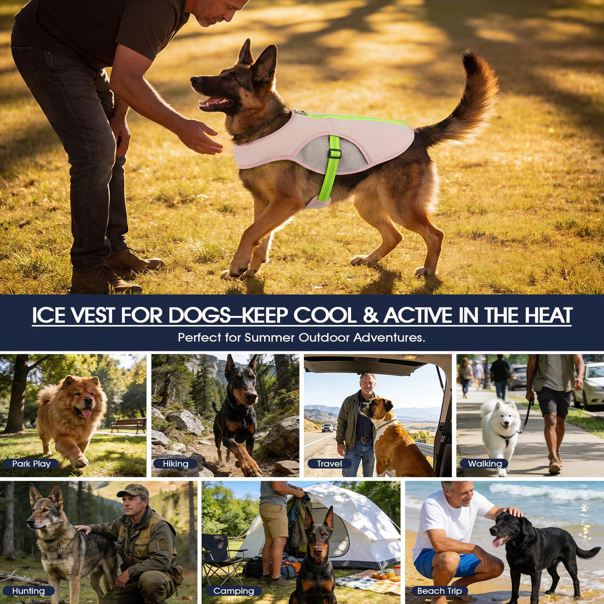 IECOii Dog Cooling Vest for Summer, Lightweight Breathable Dogs Cooler Shirt with Leash Ring, Adjustable Cool Jacket Reflective Pet Cooling Harness for Outdoor Walking, Hiking, Beach, Pink, Size M