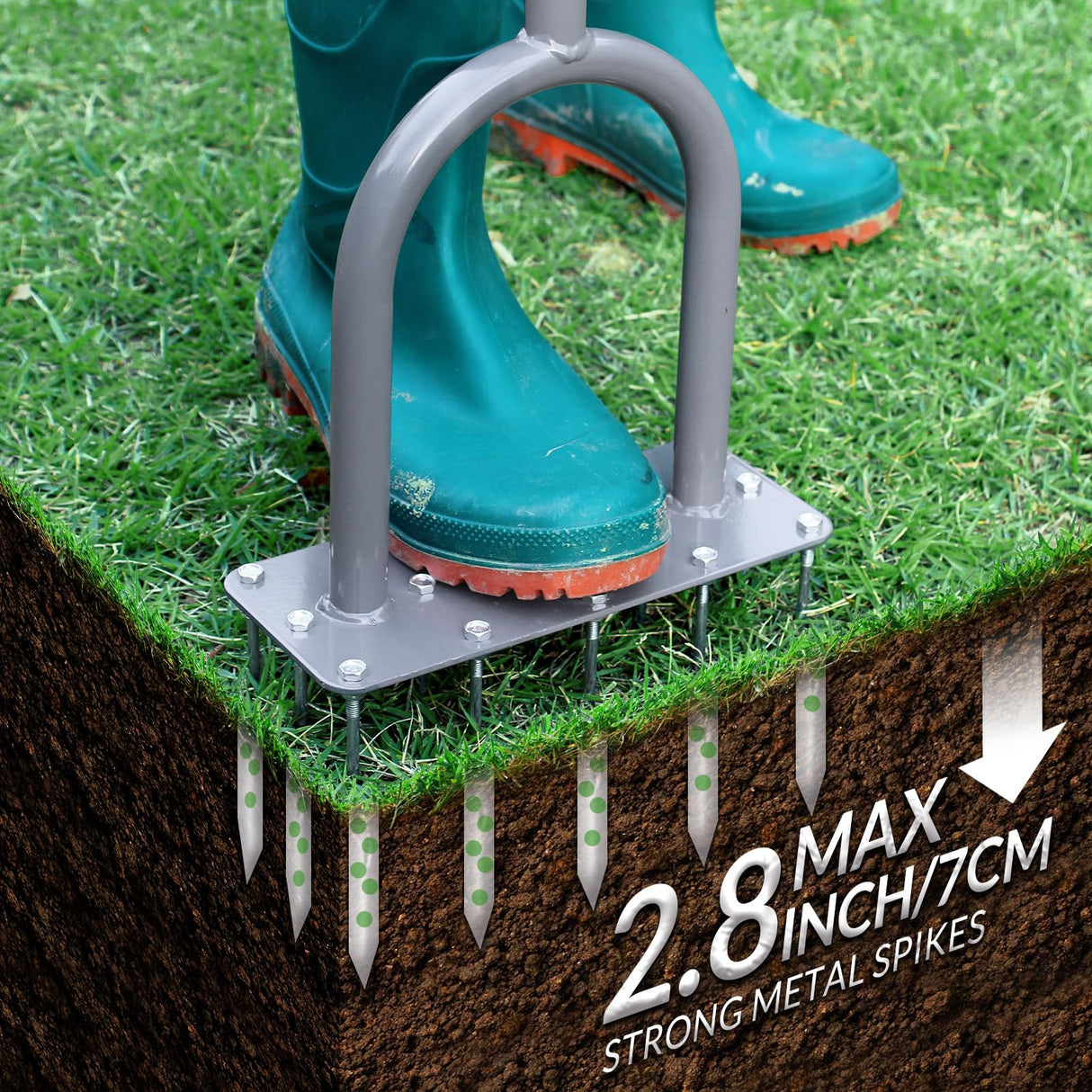 Walensee Lawn Aerator Spike Metal Manual Dethatching Soil Aerating Lawn with 15 Iron Spikes, Pre-Assembled Grass Plug Aerator Tools for Yard, Lawn Aeration, Garden Tool, Revives Lawn Health, Patented