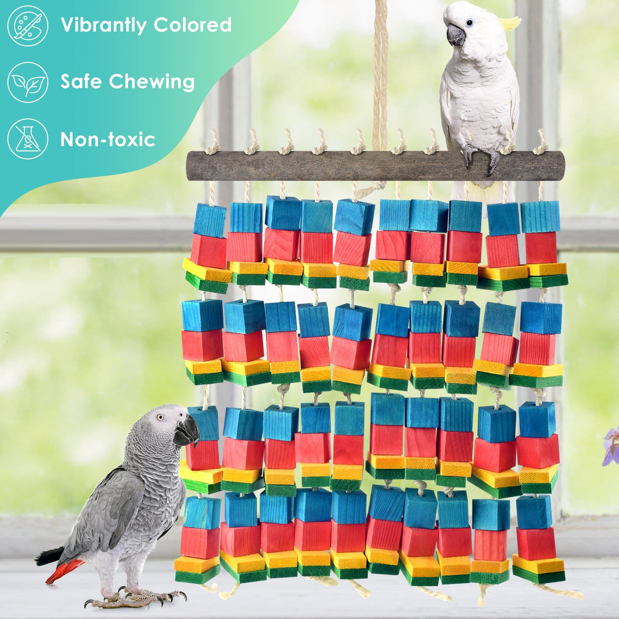 DBNESS Extra Large Bird Toys, 21.6inch XL Macaw African Grey Parrot Chewing Toys, Natural Wooden Block Knots Tearing Toy Parrot Cage Accessories for Big Birds