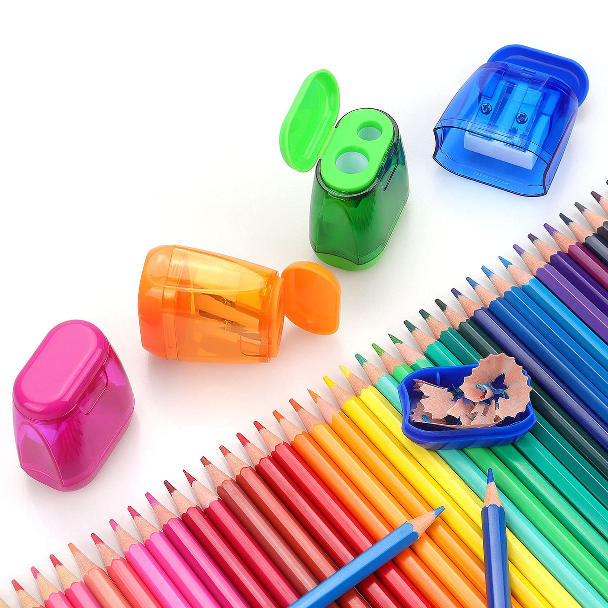 4 Pack Double Holes Pencil Sharpener Manual Sharpeners with Lid for Kids, School, Office, Home(Blue, Green, Orange, Rose)