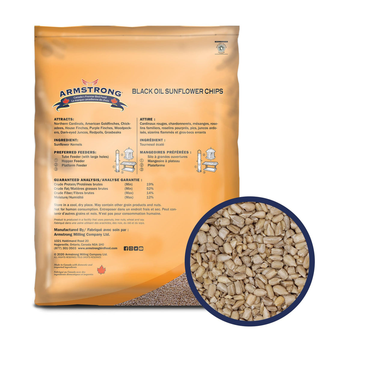 Armstrong Wild Bird Food Black Oil Sunflower Chips, 20 Pounds - for Northern Cardinals, American Goldfinches and Black-Capped Chickadees - Ideal for Outside Feeders