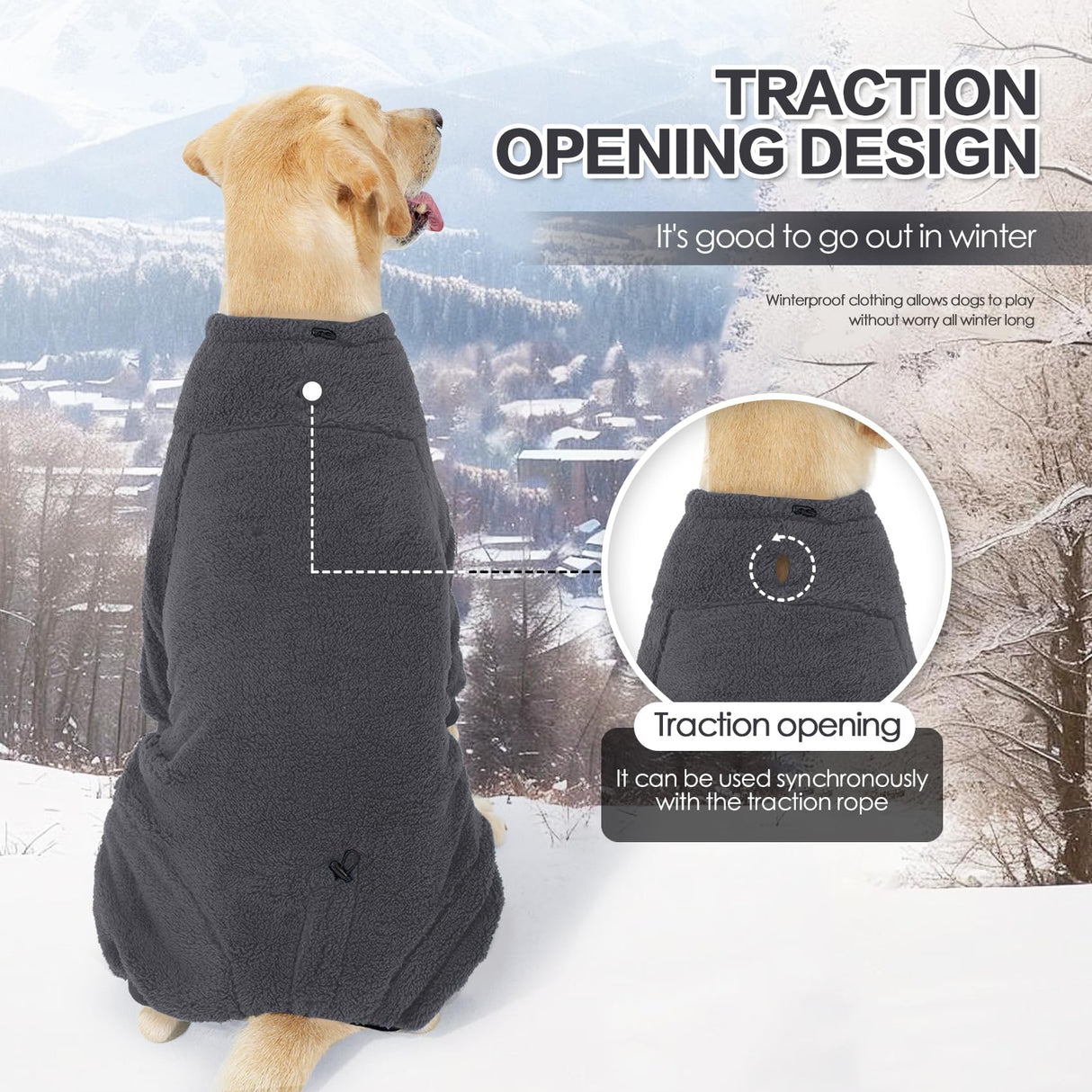 Pinellia Fleece Dog Sweater for Small Medium Large Dog for Run Walk Sleep Pet Winter Jacket & Windproof Clothes Coat XL Grey