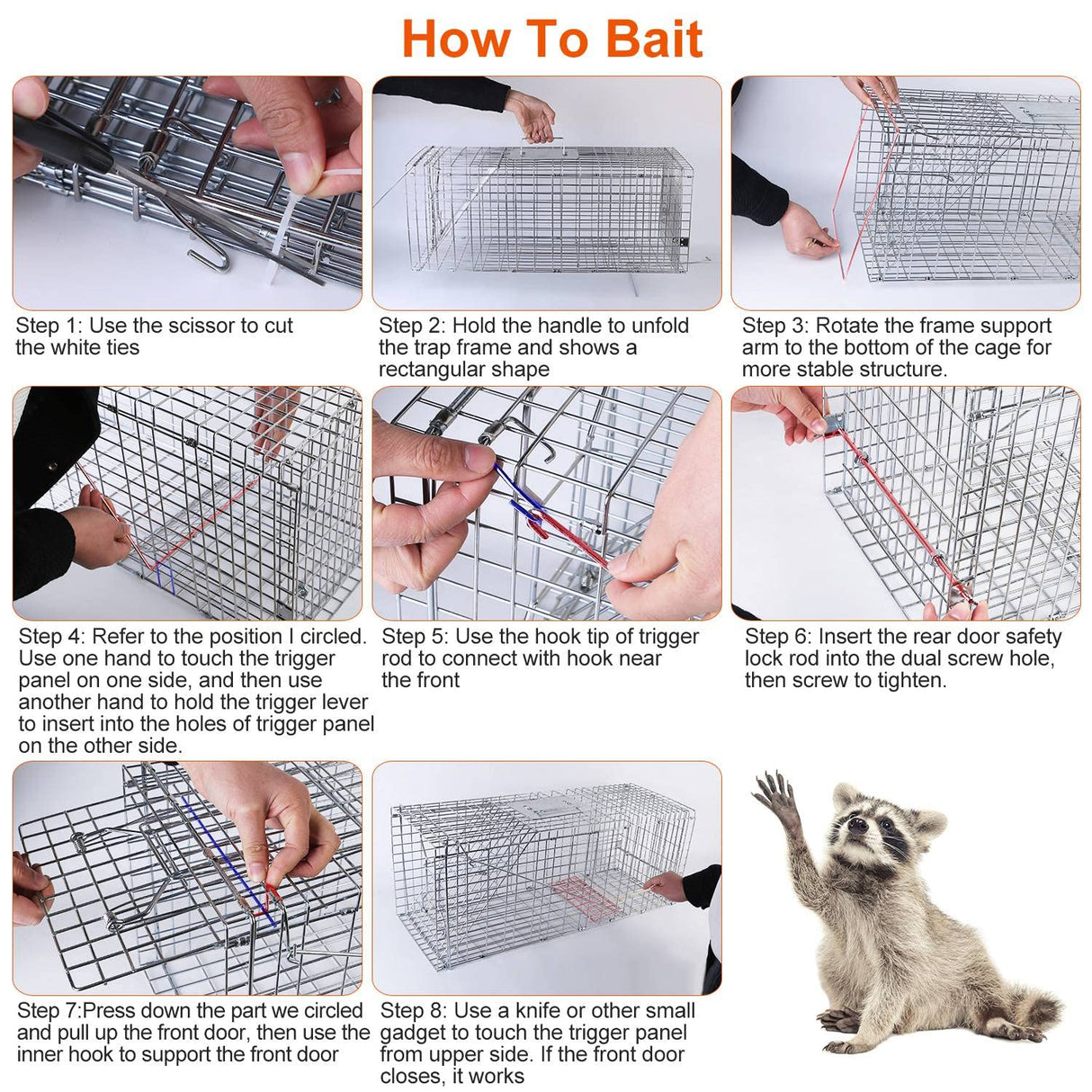 KOCASO Large Live Animal Trap Cage, Foldable Heavy Duty Humane Rat Trap for Indoor and Outdoor, Metal Mouse Trap for Squirrel Gopher Chipmunk Mice Raccoon, Easy to Catch and Release, 31"x11"x12"