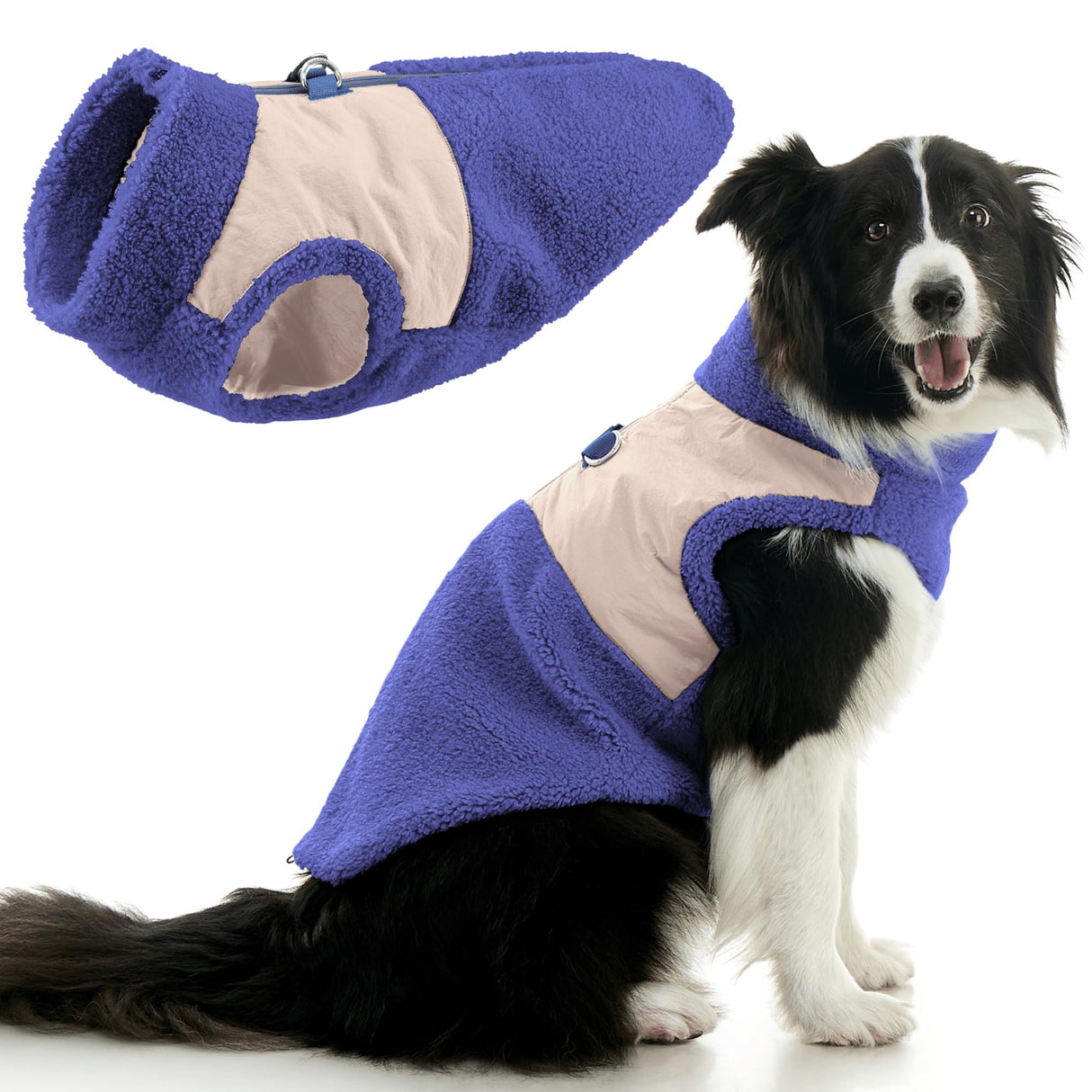 Gooby Zip Up Sherpa Vest - Purple, Large - Two Tone Fuzzy Fleece Dog Sweater with Built-in Harness and Extra Security for Small Dog and Medium Dog