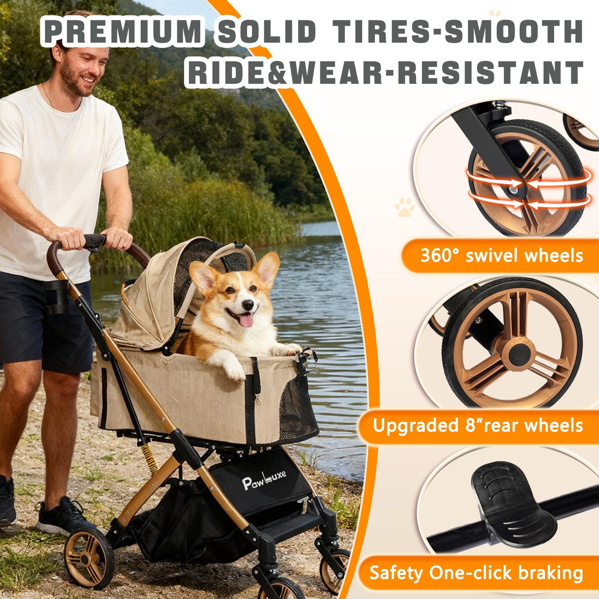 PawLuxe Dog Stroller, 4 in 1 Detachable Carrier & Car Seat, All-Terrain Wheels with Shock Absorption, Dog/Cat Strollers for Small/Medium Pets Up to 44 lbs, Lightweight Portable Foldable,Black