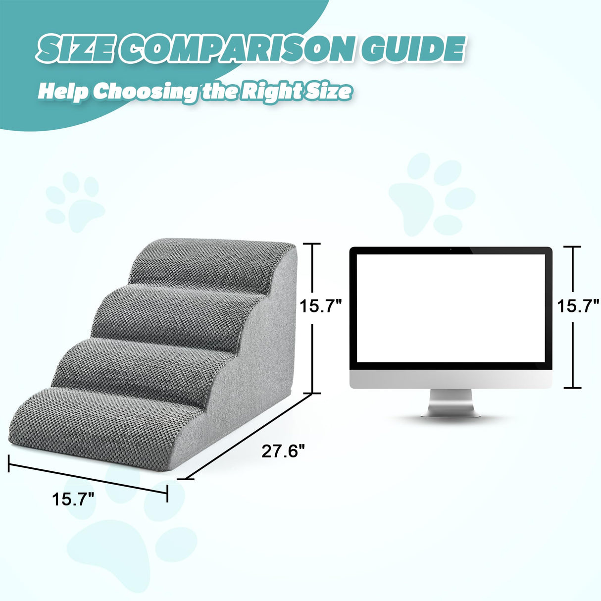 IFNOW Dog Stairs for Small Dogs 15.7''H, 4-Step Sturdy Dog Steps for Bed, Couch, Sofa, Waterproof Pet Stairs for Older Cats, Puppy, Removable Washable Cover, Non-Slip Curved Pet Ramp Indoor, Grey