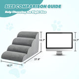 IFNOW Dog Stairs for Small Dogs 15.7''H, 4-Step Sturdy Dog Steps for Bed, Couch, Sofa, Waterproof Pet Stairs for Older Cats, Puppy, Removable Washable Cover, Non-Slip Curved Pet Ramp Indoor, Grey
