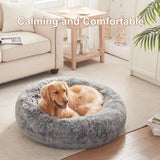 BedStill 36 inches Donut Dog Bed for Large Dogs - Calming Fluffy Round Pet Bed with Removable & Washable Cover,Fits up to 80 lbs Pets (Dark Grey,Large)