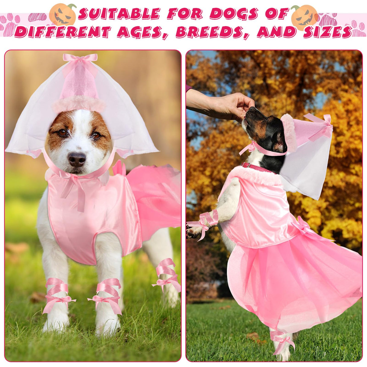 Sweetude 6 Pieces Halloween Princess Dog Costume Set Female Puppy Princess Tutu Skirt Dog Hat Delicate Cuffs PET Pink Outfits for Dogs Birthday Wedding Party (XXL)