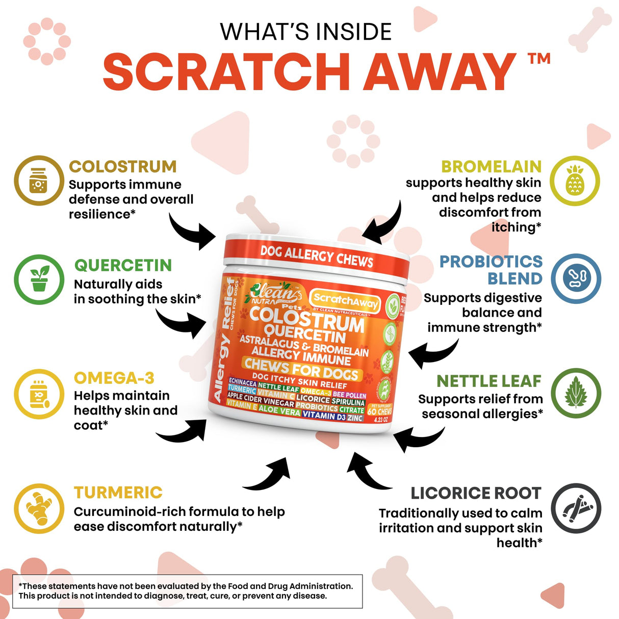 Dog Allergy Chews and Itchy Skin Relief for Dogs | Colostrum Quercetin Astragalus Bromelain | Immune Anti Itch Coat Supplement Aller Ichting Bites Treatment Paw Allergies + Echinacea Nettle Omega 3