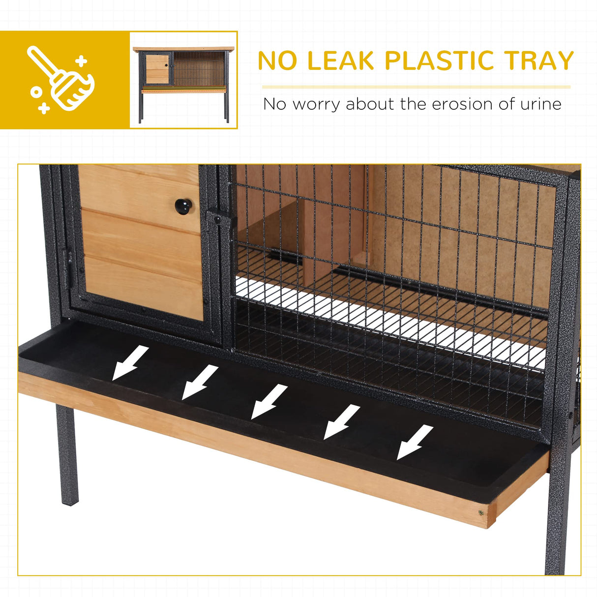 PawHut Rabbit Hutch Elevated Bunny Cage Small Animal Habitat with Metal Frame, No Leak Tray, Metal Wire Pan, Openable Water-Resistant Asphalt Roof for Rabbits, Chickens, Ducks, Indoor/Outdoor Natural