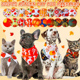 Locmeo 100 Pcs Fall Dog Bandanas Bulk Autumn Thanksgiving Day Dog Bandanas Adjustable Pumpkin Maple Leaves Pattern Pet Bibs Triangle Fall Thanksgiving Scarf Costume for Small Medium Pet Puppy(M)