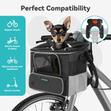 DAISTERN Dog Bike Basket for Small Dogs up to 10lbs, Foldable Pet Carrier with Safety Leash, Mesh Windows, Storage Pockets, Handlebar Quick Release, Backpack & Car Seat Function Grey