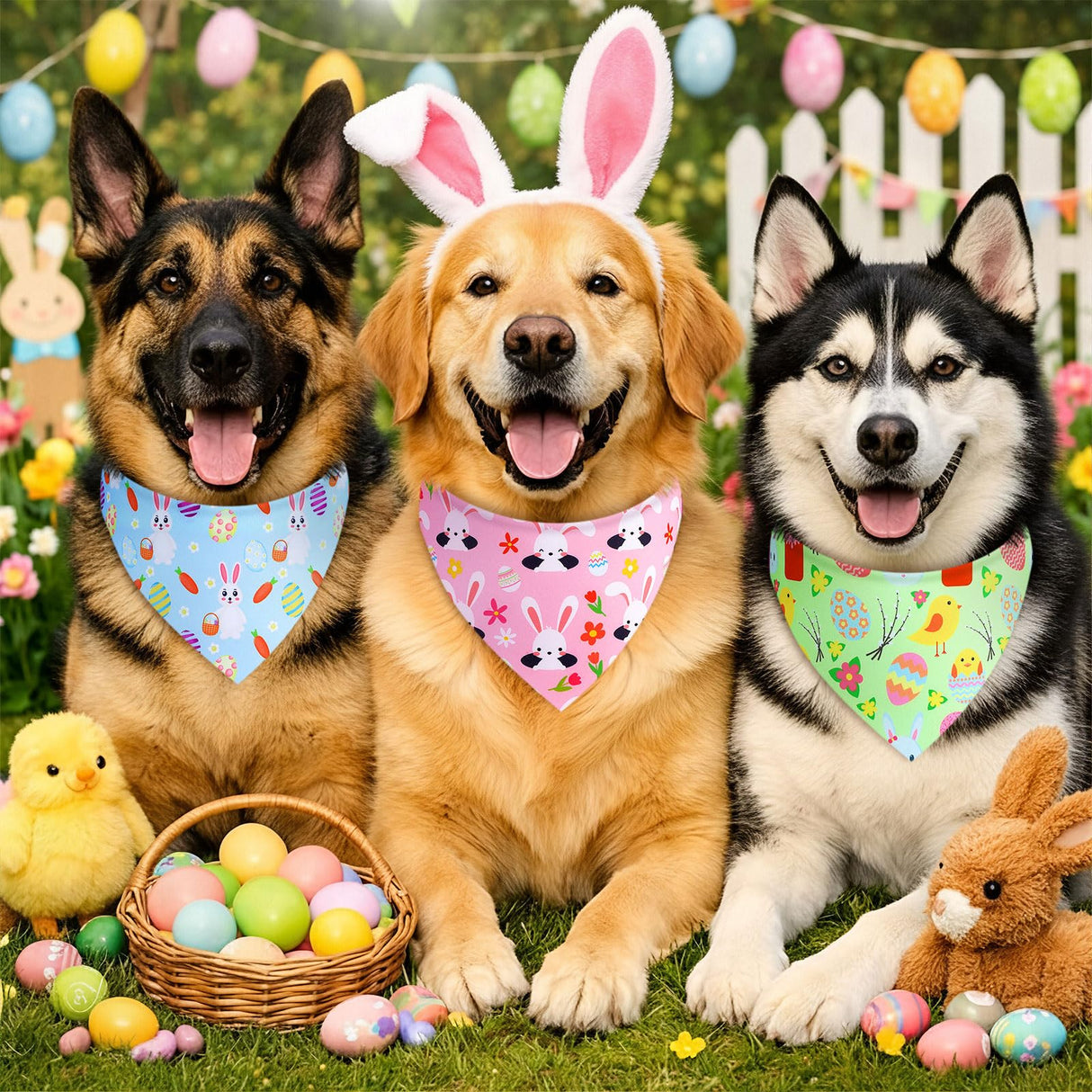 Sanwuta 100 Pcs Easter Dog Bandanas Bulk Bunny Eggs Bandanas for Dogs Triangle Kerchief Bibs Scarf for Pet Easter Costume Photo Props Accessories Pet Shops, 25 Styles(31.5 x 21.7 x 21.7 Inch)