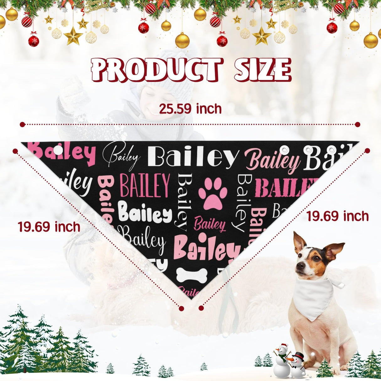 Personalized Dog Bandanas Custom Neckwear Name Button Anti-loosening Dog Scarf Triangle Bibs Kerchief Pet Costume Accessories for Small Medium Large Dogs Cats Pets Birthday-Black