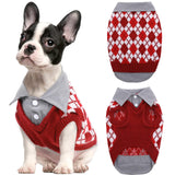 Kuoser Dog Sweater Plaid Dog Sweaters with Harness Hole, Polo Design Puppy Knitwear Fall Winter Sweater for Extra Small Dogs, Pet Cold Weather Clothes Warm Doggie Pullover Sweatshirt, Red XS
