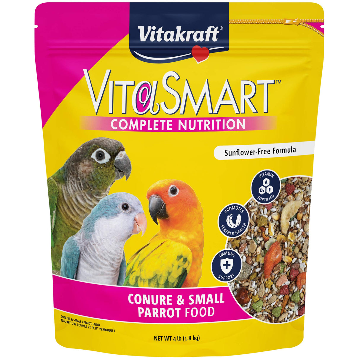 Vitakraft VitaSmart Conure Small Parrot Food 4 Pound Bag Premium Bird Food Mix with Real Vegetables Fruits Grains and Seeds Provides Wholesome Daily Nutrition and Variety for Conures & Small Parrots