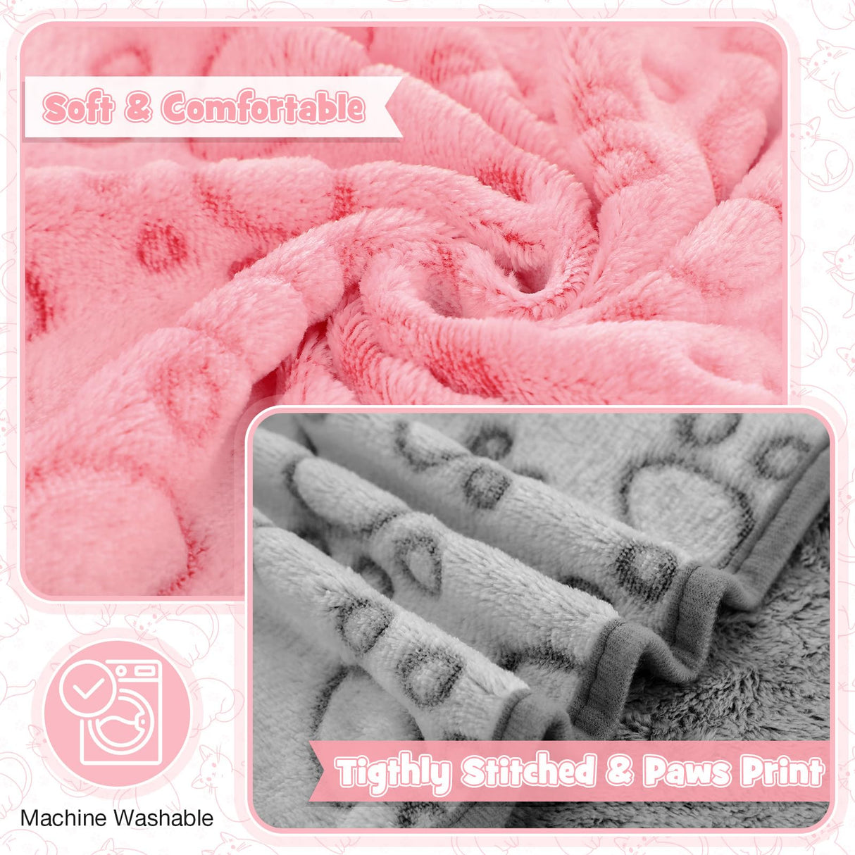 Tegeme 12 Pcs Pet Blankets Soft Fluffy Fleece Dog Cat Warm Paw Print Pattern Blankets Flannel Throw for Pets Dog Puppy Cat(30 x 20 Inch,Pink,Gray,Blue)