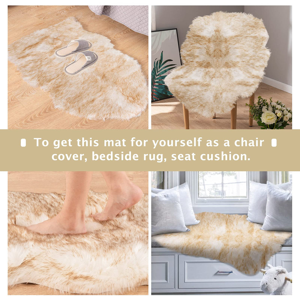 Asrug Faux Fur Dog Rug Plush and Fluffy Dog Mat Ultra Cozy Pet Throw Rug for Dogs Cats, Luxury Soft Faux Sheepskin Cover Seat Pad Shag Fur Area Rugs for Bedroom, 24 by 36 inches (Brown&White)