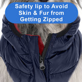 Pawtitas Reversible Windproof Dog Jacket | Water Resistant | Winter Coat for Puppies - Red & Blue Up Dog Vest - Small Breed - Pouch Included
