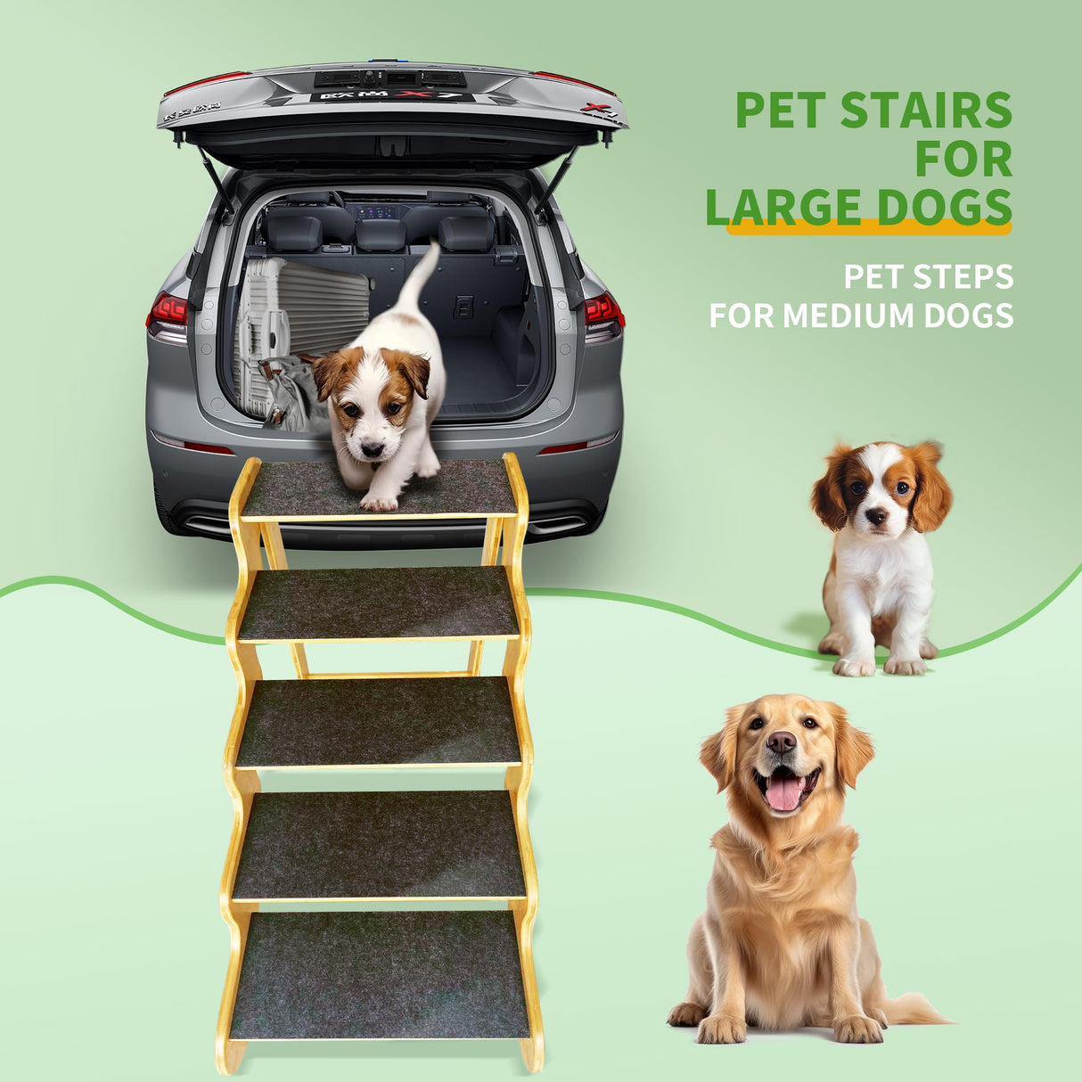 Dog Steps for Bed,Dog Stairs for Large & Oldder Dogs,Bamboo Pet Stairs for High Beds Cars Couch,Stable & Sturdy Can Supports Pet Up to 160 Lbs,4-Steps 20" High