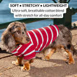 DJANGO Dog Hoodie – Warm, Lightweight, Soft & Stretchy Dog Sweater with Hood, Harness Hole & Elastic Waistband – Cozy Sweatshirt for Small Dogs up to 25 lbs, Dachshunds & Puppies – Crimson Red, Small