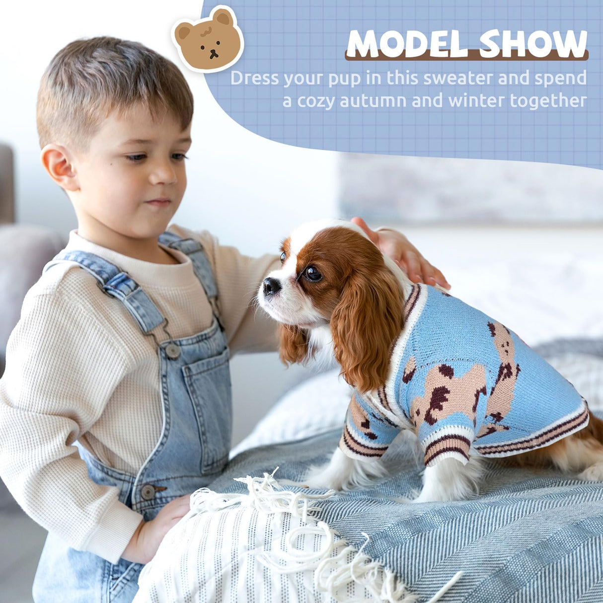 XGDMEIL Small Dog Sweaters Cute Bear Knitted Dog Cardigans Clothes for Small Medium Dogs Soft Pet Puppy Cat Knitting Outfits Fall Winter Warm Boy Girl Dogs Knitwear Coat Apparel（Blue,X-Large）