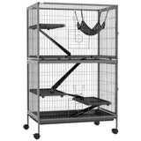 PawHut 50" 5-Tier Small Animal Cage, Ferret Cage, Large Chinchilla Cage with Hammock Accessory & Heavy-Duty Steel Wire, Small Animal Habitat with 4 Doors, Removable Tray, Gray