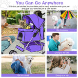 BLKMTY Folding Dog Stroller, 4 Wheels Pet Stroller, Foldable Cat Strollers Waterproof Travel Carrier Strolling Cart for Puppy Jogger with Cup Holder & Storage Basket, Purple