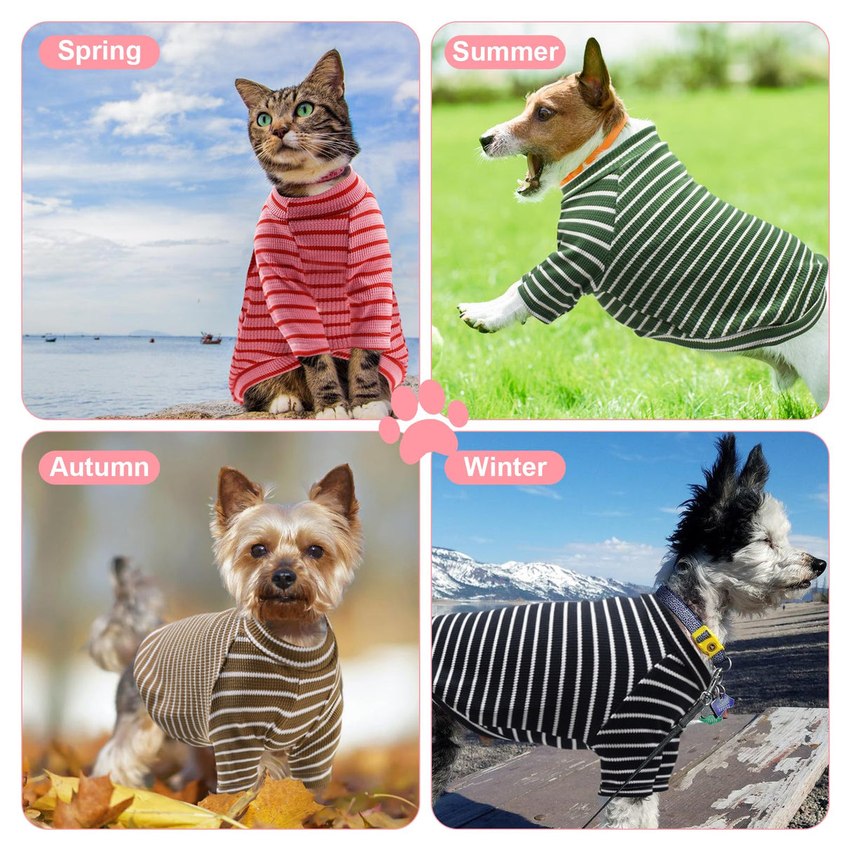 KATOLK 4 Pack Striped Dog Shirts Waffle Dog Clothes for Small Medium Dogs, Stretchy Dogs Boy Girl Dog T-Shirts Lightweight, Soft and Breathable Puppy Kitten Dog Shirts for Chihuahua