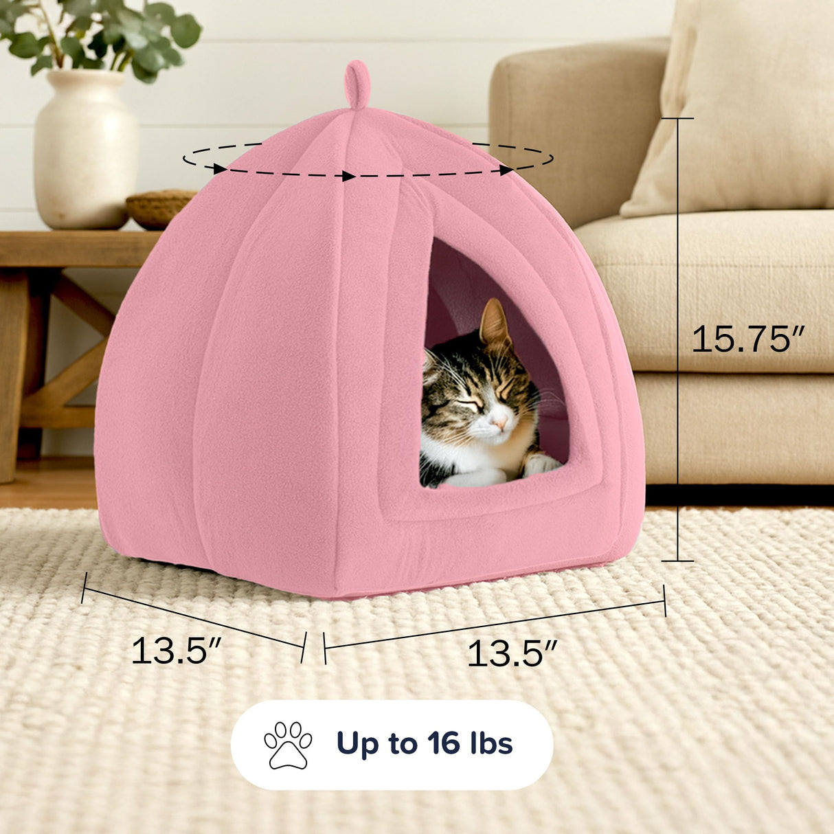 Cat House - Indoor Bed with Removable Foam Cushion - Pet Tent for Puppies, Rabbits, Guinea Pigs, Hedgehogs, and Other Small Animals by PETMAKER (Pink)