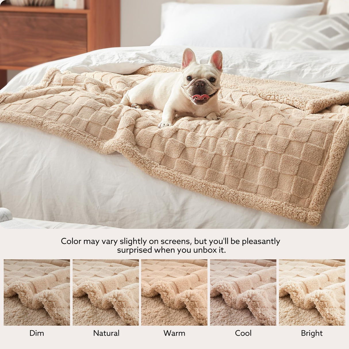 GASUR Waterproof Dog Blankets for Large Dogs, Dog Blanket for Couch Bed, Fleece Pet Blanket for Furniture Sofa Protector, Soft Pet Throw Blankets for Crate Car Outdoor, Washable, Twin 60"x80" Beige