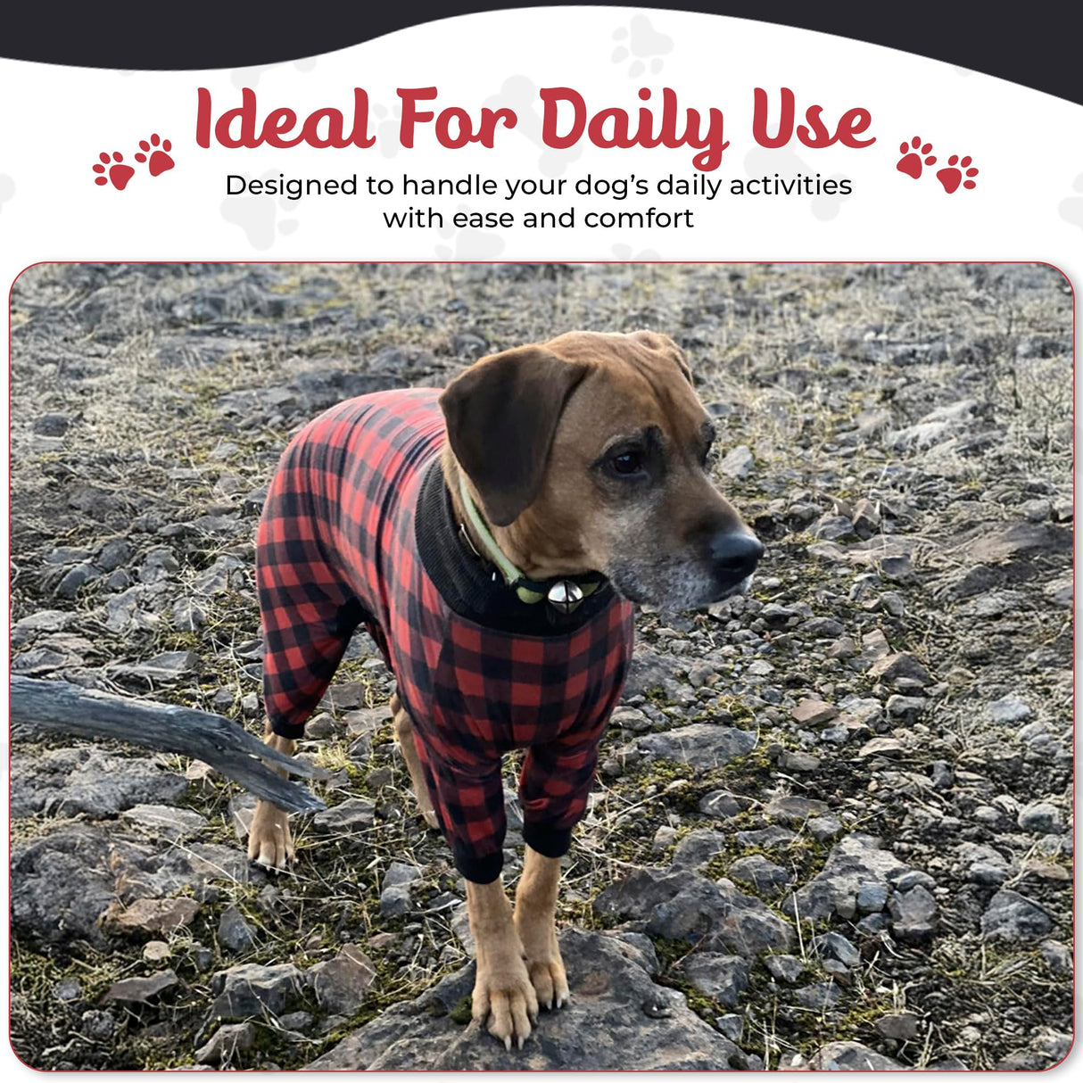 Tooth & Honey Dog Pajamas for Medium Dogs Red Buffalo Plaid Pajamas, Lightweight Pullover Pet Clothes with Full Coverage