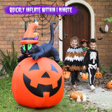 5FT Halloween Inflatable Pumpkin Yard Decoration, Lighted Blow Up Outdoor Decor, Stacked Witch’s Black Cat with Pumpkin Built-in LED Lights for Balcony Home Holiday Party Lawn Patio Outside Event Prop