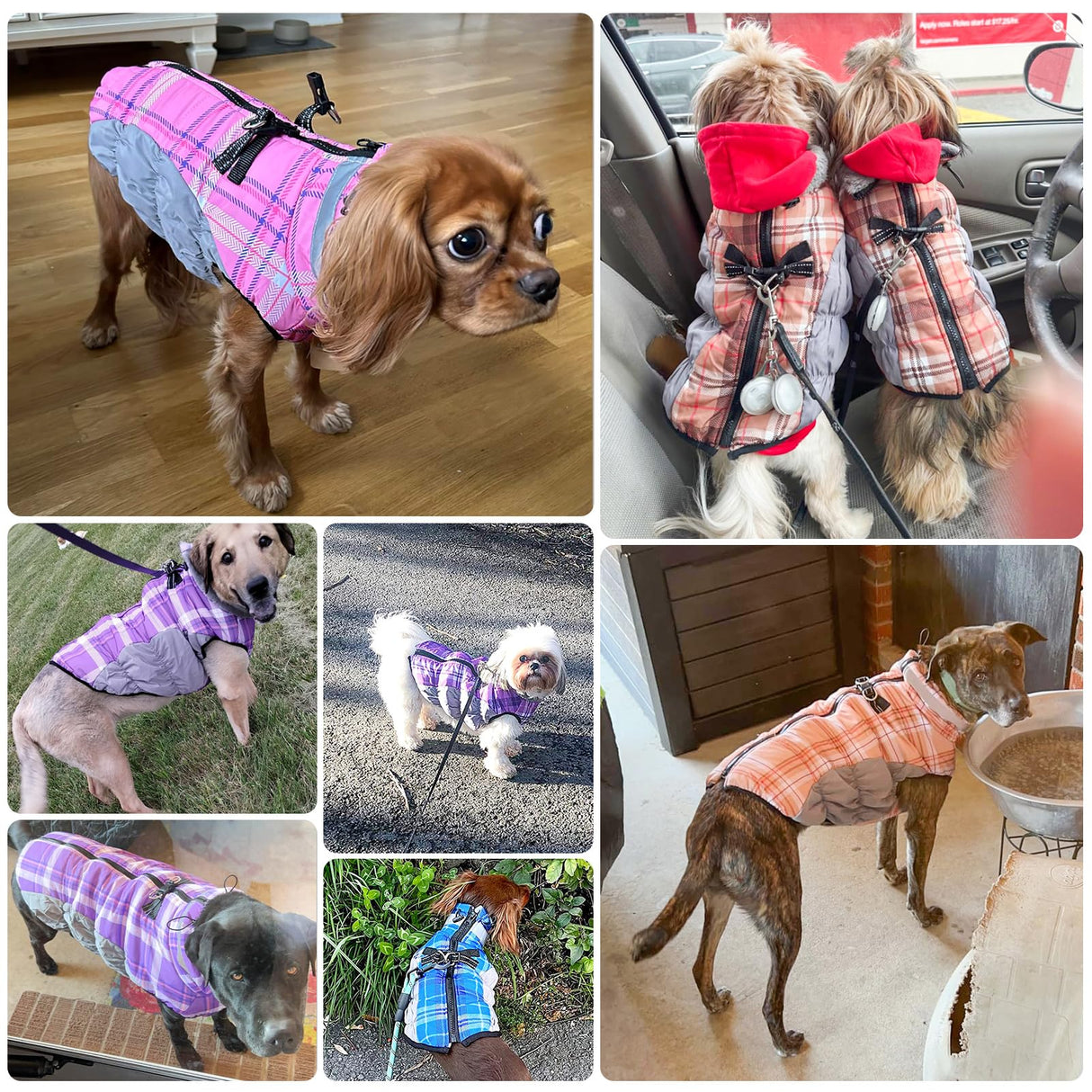 BEAUTYZOO Dog Winter Coat with Harness Built in, Reflective Plaid Puffer Vest Waterproof for X-Large Dogs, Fleece Warm Puppy Zipped Jacket with D Ring, Pet Cold Weather Sweater Clothes, Purple XL