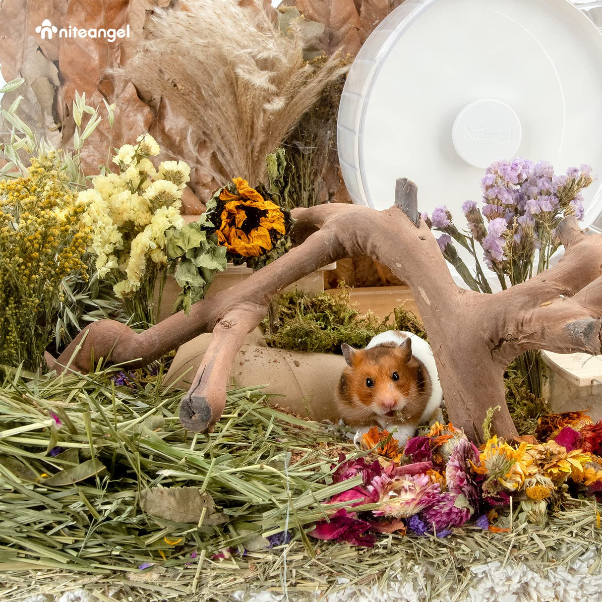 Niteangel Natural Flower & Herb Bedding Habitat Decor - for Hamsters Gerbils Mice Lemming Degus or Other Small Pets (Harvest Wind - Flower Version)