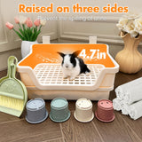 Yuoaes Large Rabbit Litter Box w/Plastic Grid & Dump Tray-Bunny Litter Pan Small Animal Potty Toilet - Pet Bunny Supplies Rabbit Cage Accessories for Training Corner Litter Box (Cream)