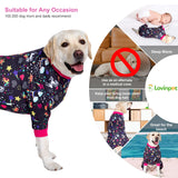 LovinPet Large Dog Pajamas Pitbull PJS: Wound Care/Post Surgery Dog Clothes, Onesies for Dogs, Unicorn Rainbows Black Print, Lightweight Stretchy Knit Pullover Pitbull Jammies, Pet PJ's/L