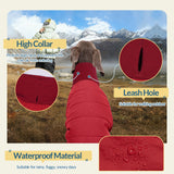 ROZKITCH Waterproof XL Dog Jacket for Winter, Dog Pajamas for Large Dogs, Pullover Fullbody Clothes Jumpsuit, Fleece Cold Weather Coats, Four-Legged Snowsuit with Leash Hole Red XL