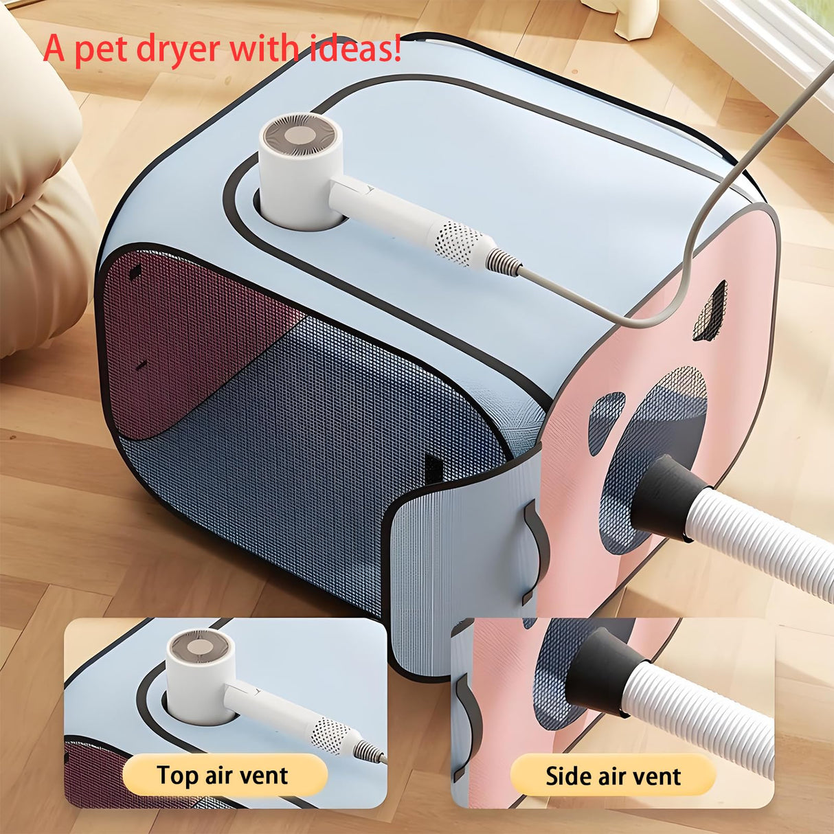 Yehenarn Pet Dryer with Pet Dryer Box 108L and Pad, Hands-Free, Ventilation and Circulation, Anti Hair Flying, Foldable Low Noise ldeal for Drying Cat and Dog Hair