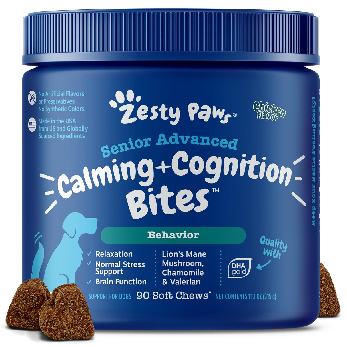 Zesty Paws Senior Advanced Calming & Cognition Soft Chews for Dogs - Supplements for Dog Brain Health & Nervous System Support + Calming & Relaxation -with Ashwagandha, DHA & Melatonin