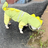 Waterproof Dog Raincoat, Dinosaur Design, Full Body Protection with Elastic Trousers, for Small Dogs (Green, Medium)