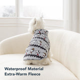 Berkshire Peanuts® Microfleece Dog Coat, Warm Fleece Dog Jacket with Waterproof Shell, Hook & Loop Design for Small, Medium, or Large Dogs (Small, Zigzag Many Faces of Snoopy Small Chateau Grey)