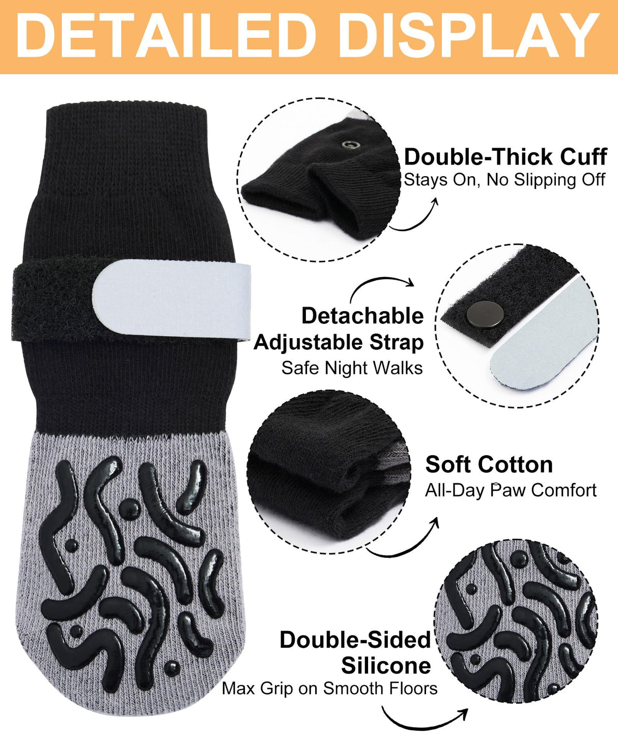 TwoAnt Non Slip Dog Socks with Grips, Dog Sock to Prevent Licking Paw for Senior Dogs, Dog Shoes for Hardwood Floors and Enhancing Traction, Paw Protector - Fits Small, Medium, Large Dogs - XS