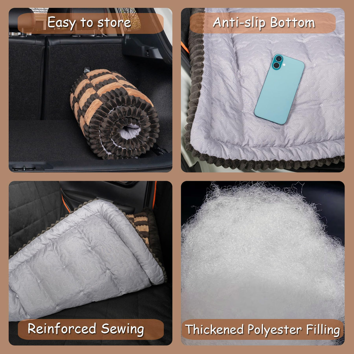 HAPYFOST Dog Bed for Car Back Seat, Non-Slip Backseat Dog Car Bed Mat, Soft Furry Travel Pet Mat, Washable Blanket Custom Fit for Backseat Extenders and Hammock Seat Covers(54"×25" Brown)