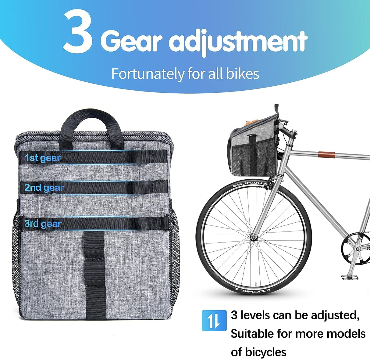 Wakytu Dog Bike Basket Carrier, Pet Bicycle Front Carrier Backpack for Bike Riding Foldable Removable, Reflective Strips, 2 Side Storage Pockets, Pet Travel Bag for Cats Small Dogs