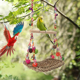 FrgKbTm Bird Swing Toys with Wood Perch, Seagrass Woven Parrot Platform Bird Climbing Hanging Hammock Bird Perch Stand Chewing Toy for Parakeets,Budgie, Conure, Cockatiel,Lovebird