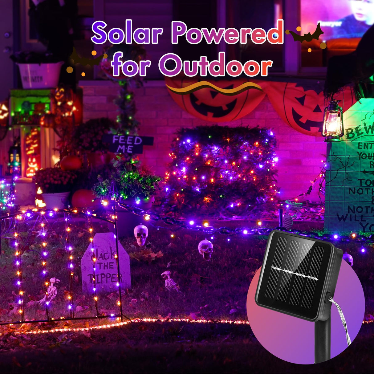 Twinkle Star 4 Pack Outdoor Solar String Lights, 39.4 FT 120 LED Solar Powered Christmas Decorative Fairy Lights with 8 Modes, Waterproof Light for Xmas Patio Yard Wedding Party, Purple Orange