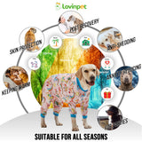 LovinPet Large Dog Pajamas Onesie, Magic Rainbow Shine Pink Print, Lightweight Stretchy Knit Pullover Large Puppy Pajamas, Pjs for Pitbulls, Stop Shedding for Dogs, Pet PJ's, 2XL
